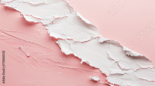 Aesthetically torn white paper on pastel pink backdrop. Announcement concept. Elegant background. Generative AI © AngrySun
