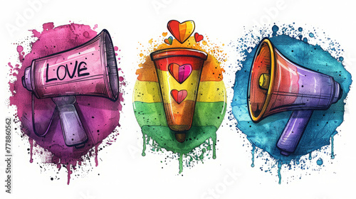 Illustration. Stylish icons, stickers. LGBT+