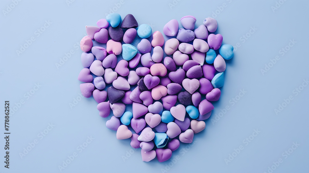 Colorful easter eggs shaped like heart on lavender background Colorful easter eggs shaped like heart on lavender background