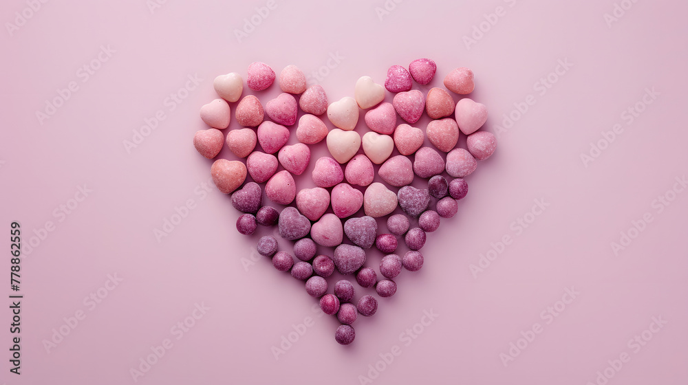 Colorful easter eggs shaped like heart on mauve background