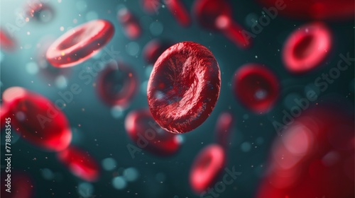 Red cells flowing through veins, representing human biology, health, and medical science Keywords: blood, cells, red, veins, microscopy, 3D, disease, virus, cancer, bacteria, infection, macro, health