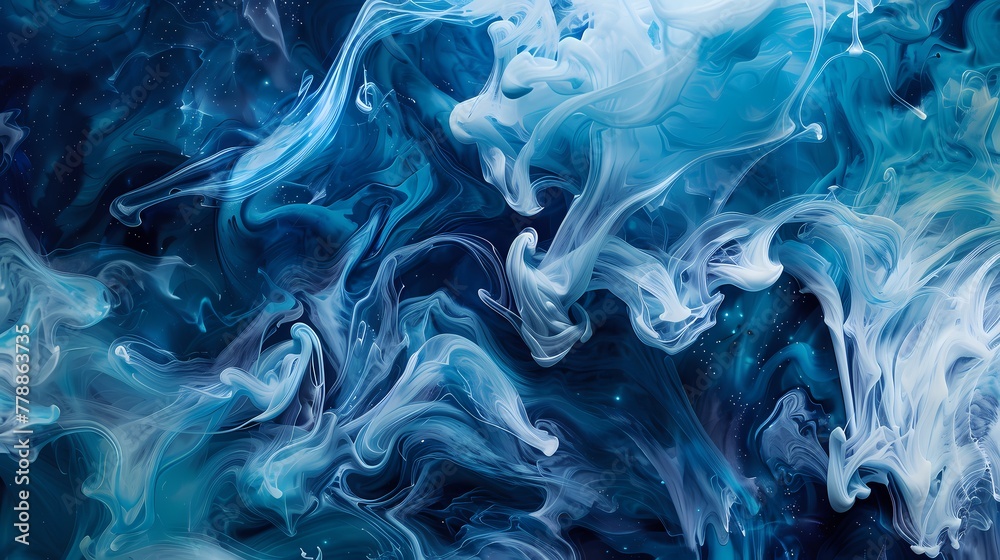 Obraz premium Dynamic ink composition forming an elegant and unique liquid blue abstraction.