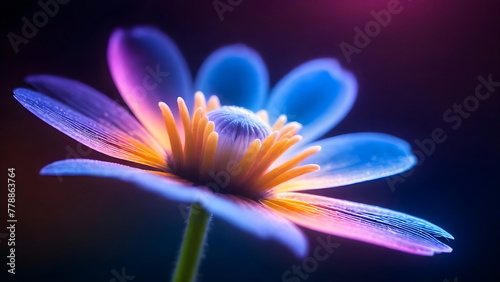 Illuminated Transparent blue Flowers  Airy  soft  elegant petals on black background