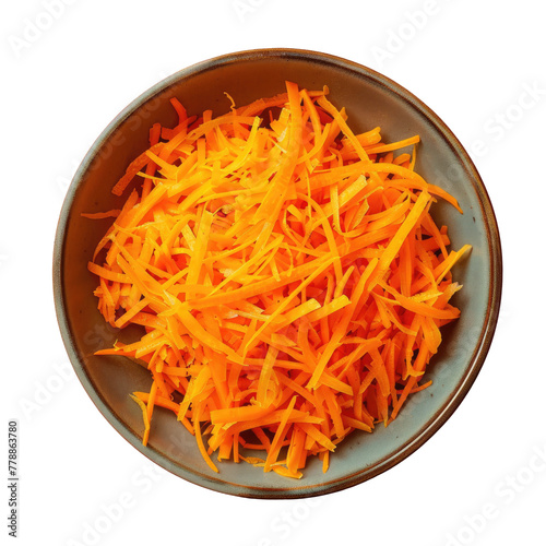 Bowl of shredded carrots on transparent background