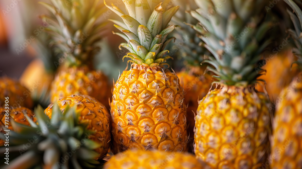 Fresh Pineapples Displayed Sunny Market Stall Tropical Fresh Pineapples Displayed Sunny Market Stall Tropical