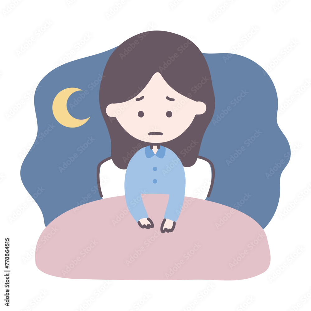 睡眠障害や不眠症で困っている女性のイラスト 睡眠障害や不眠症で困っている女性のイラスト