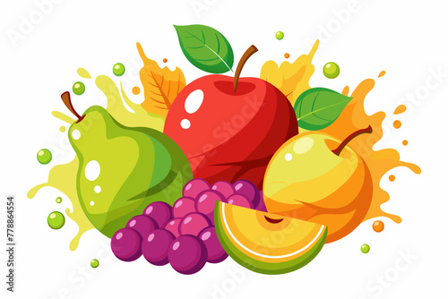 apple--grapes--pear--cherry--pomegranate-vector illustration