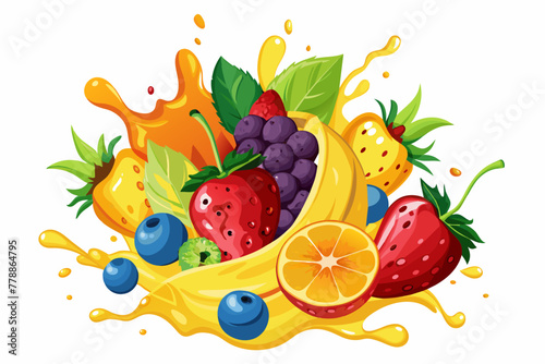 Fototapeta Naklejka Na Ścianę i Meble -  fruit-burst--splash-of-juice--sweet-tropical-fruit vector illustration 
