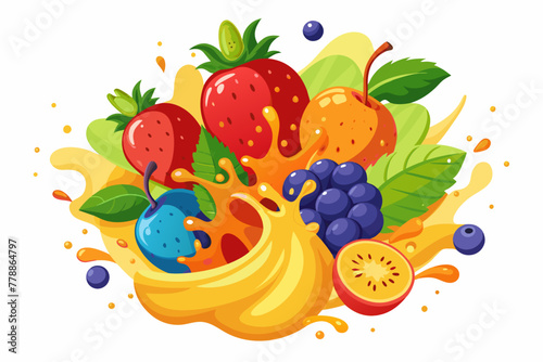 Fototapeta Naklejka Na Ścianę i Meble -  fruit-burst--splash-of-juice--sweet-tropical-fruit vector illustration 