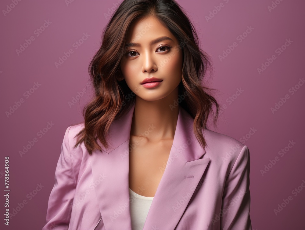 Woman in Purple Suit Posing for Photograph Woman in Purple Suit Posing for Photograph