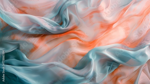 Cerulean mist swirling amid a captivating tapestry of blush pink and earthy terracotta.