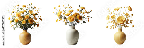 set of yellow flowers in a vase isolated on a JPG or transparent PNG background