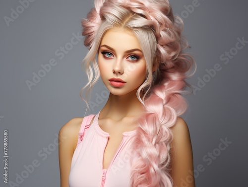 Woman With Pink Hair and Pink Dress