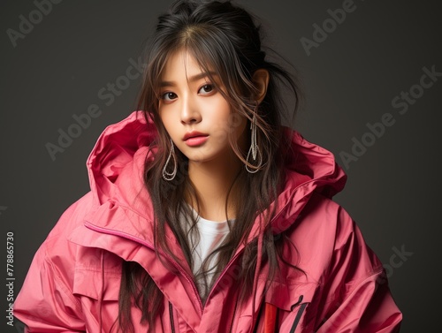 Woman in Pink Jacket and Earrings