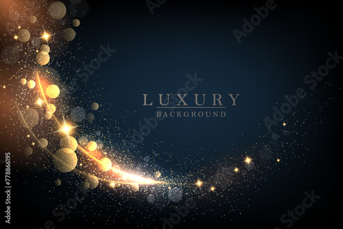 Illustration with an isolated gold color arc with glitter on a dark blue background.