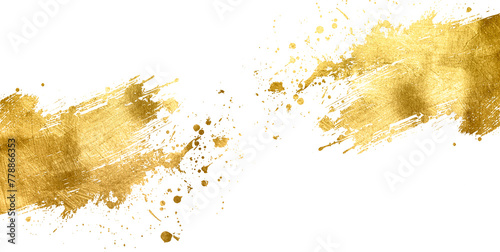 Gold sparkle splatter border golden luxury abstract foil frame. Gold Foil Frame Gold stroke on transparent background. photo