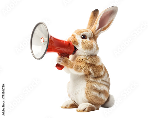 cute easter bunny with a megaphone on transparent background