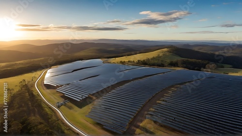 Aerial drone view of the hybrid Gullen Solar Farm and Gullen Range Wind Farm for renewable clean energy supply located at Bannister