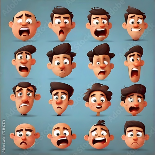 Face expressions of a man. Different male emotions set. Attractive cartoon character.