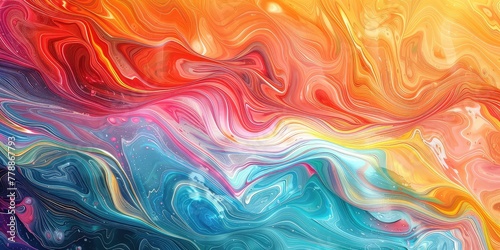 Abstract marbled acrylic paint ink painted waves painting texture colorful background banner - Bold colors, rainbow color swirls wave photo