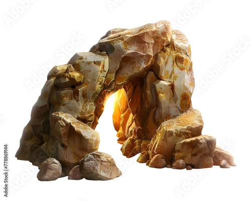 cave opening, mysterious den entrance in bright light, isolated on transparent background