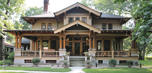 A meticulously restored craftsman-style home with a wrap-around porch that has exquisite woodwork that has been painstakingly brought back to life © Stone Shoaib