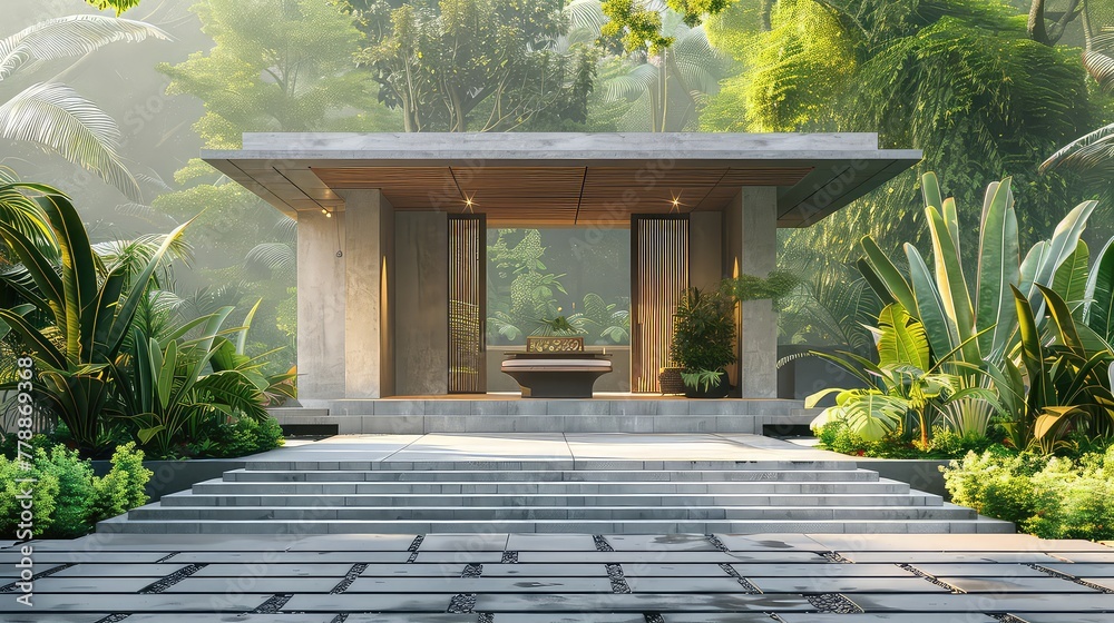 A house with columns and a potted plant on the side of the porch and the side of the house over the porch.