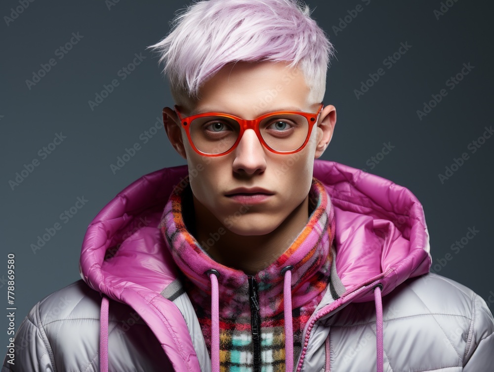 Young Man With Pink Hair and Glasses Young Man With Pink Hair and Glasses