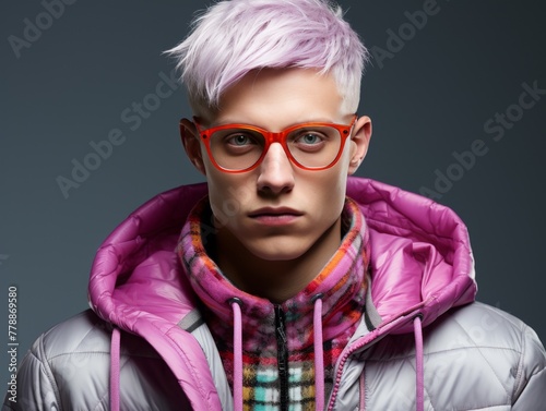 Young Man With Pink Hair and Glasses
