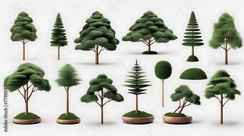Cutout trees shapes collections,Acer globosum isolate transparent background.3d rendering
