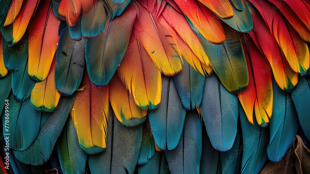 Vibrant Close-Up of Blue and Gold Macaw Feathers Vibrant Close-Up of Blue and Gold Macaw Feathers