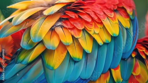 Vibrant Close-Up of Blue and Gold Macaw Feathers © SAIRA  BANO