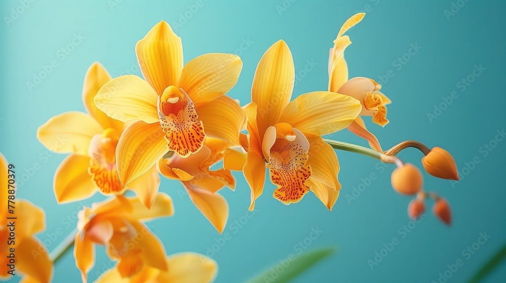 Fototapeta premium Vibrant Yellow Orchid Amidst Enchanting Bokeh, Text Space To The Side