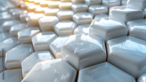  A detailed image of a keyboard with numerous white hexagonal keys in its center