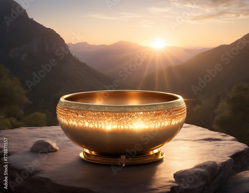 Golden Hour Elegance: A Crystal Bowl Amidst Nature Beauty
