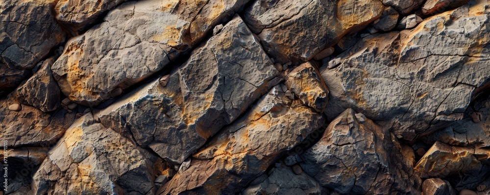Rugged stone wall texture in warm light Rugged stone wall texture in warm light