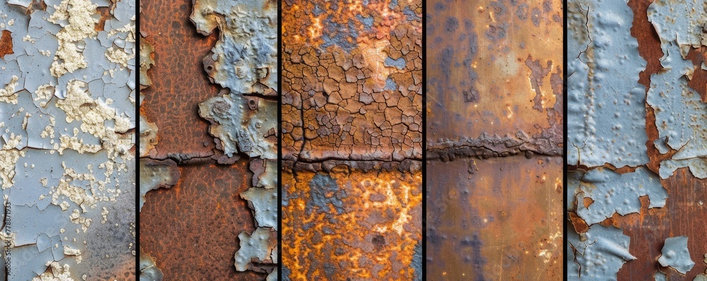 Aged rusty metal panels with peeling paint texture Aged rusty metal panels with peeling paint texture