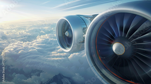 Illustrate the integration of sustainable energy sources in contemporary aircraft engines