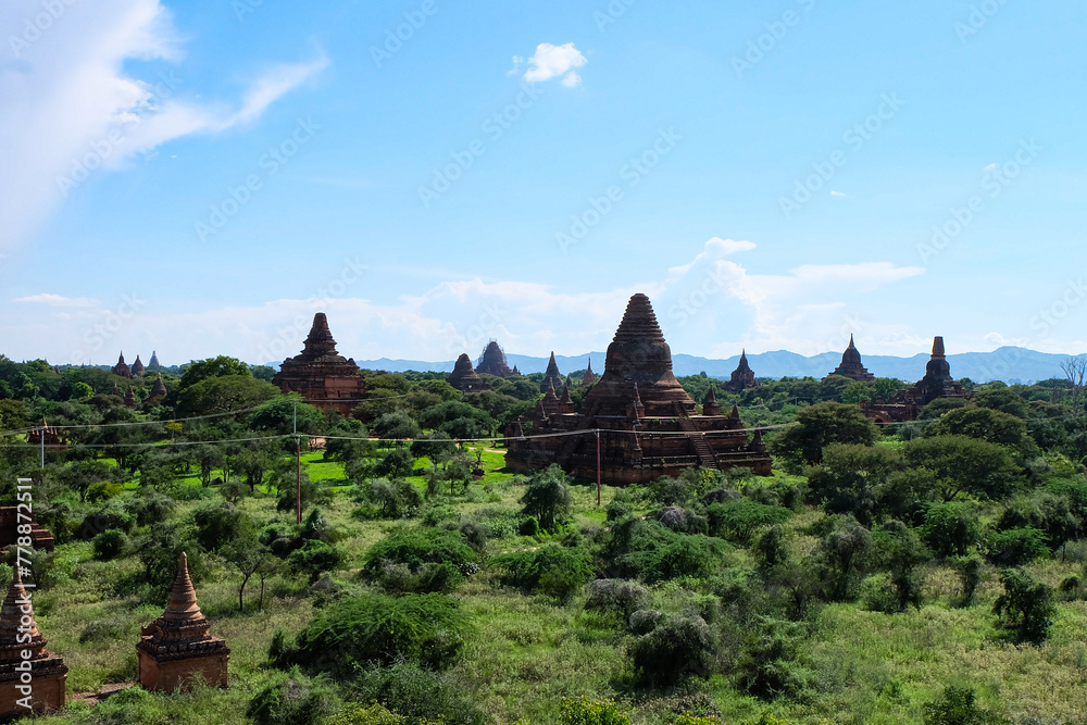 The magical town, Bagan with million of stupa and pagoda spreading across the green field 