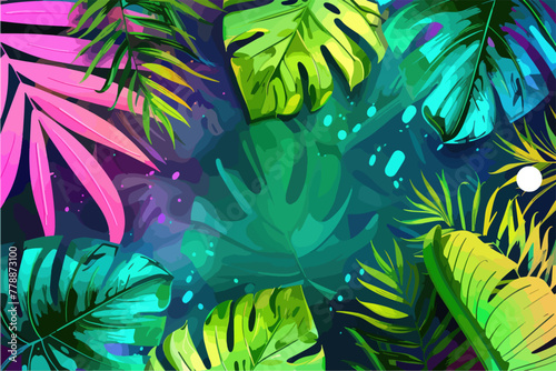 Tropical watercolor plants and flowers, summer holiday banner © Alice