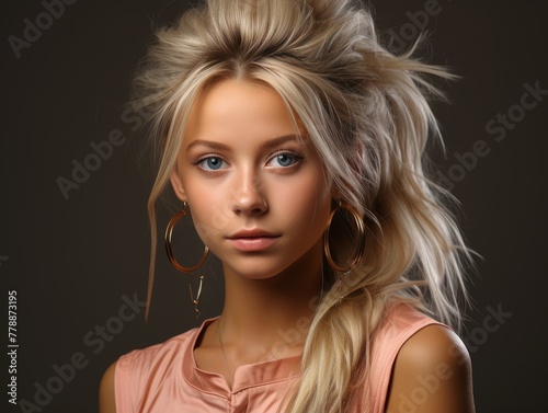 Woman With Blonde Hair and Hoop Earrings