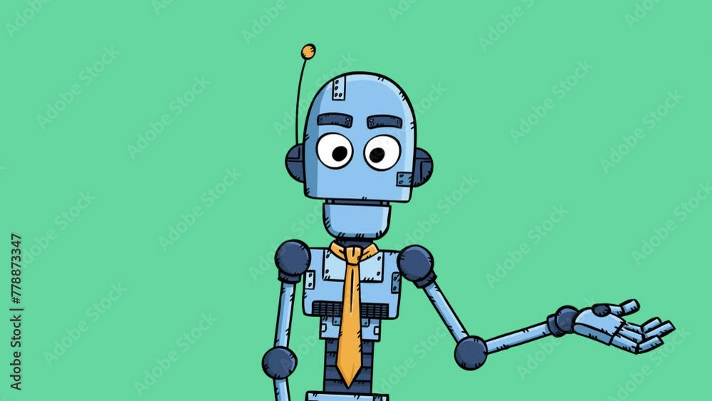 A video clip showing an ai robot speaking and gesturing. Hand-drawn animation in easy-to-edit looping. 