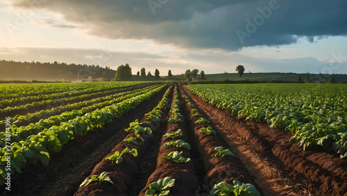 The large field where they are located, large quantities of planted white potatoes.