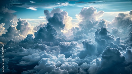 Craft a mesmerizing image portraying the vast expanse of the sky  adorned with fluffy clouds that create a captivating atmosphere. 