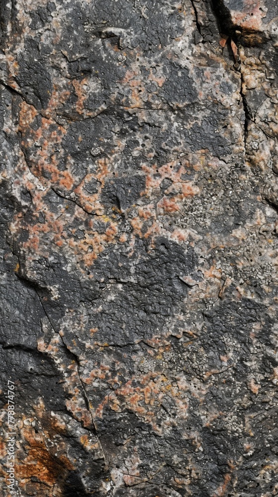 Detailed macro shot of a rough rock surface with natural orange lichen Detailed macro shot of a rough rock surface with natural orange lichen