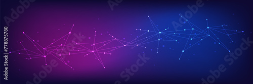 Abstract technology background with connecting the dots and lines. Global network connection, internet technology and digital communication concept photo