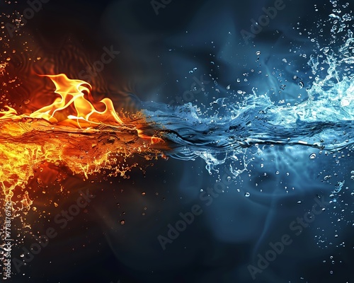 A visually powerful representation of water and fire with ample copy space for advertising