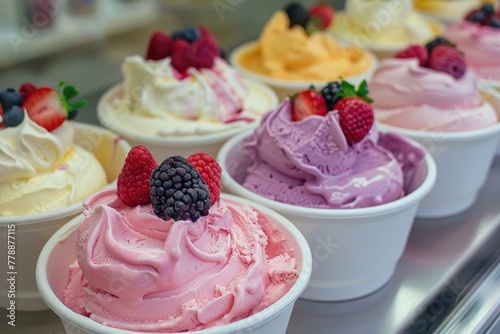 Free photo of High angle different flavors ice cream in bowl 