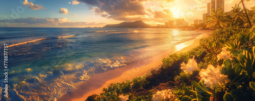 [Generative AI]Tropical Paradise: A sun-filled beach and a break in the clear blue sea