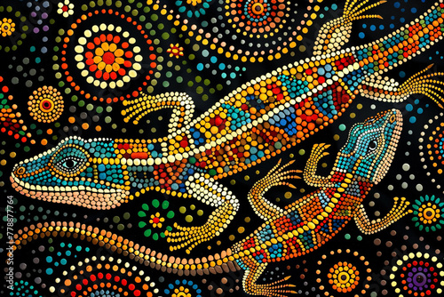 Nachempfundene Kunst der Aborigines Australiens photo